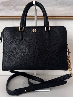 Tory Burch Black Georgia Pebbled Leather Bag